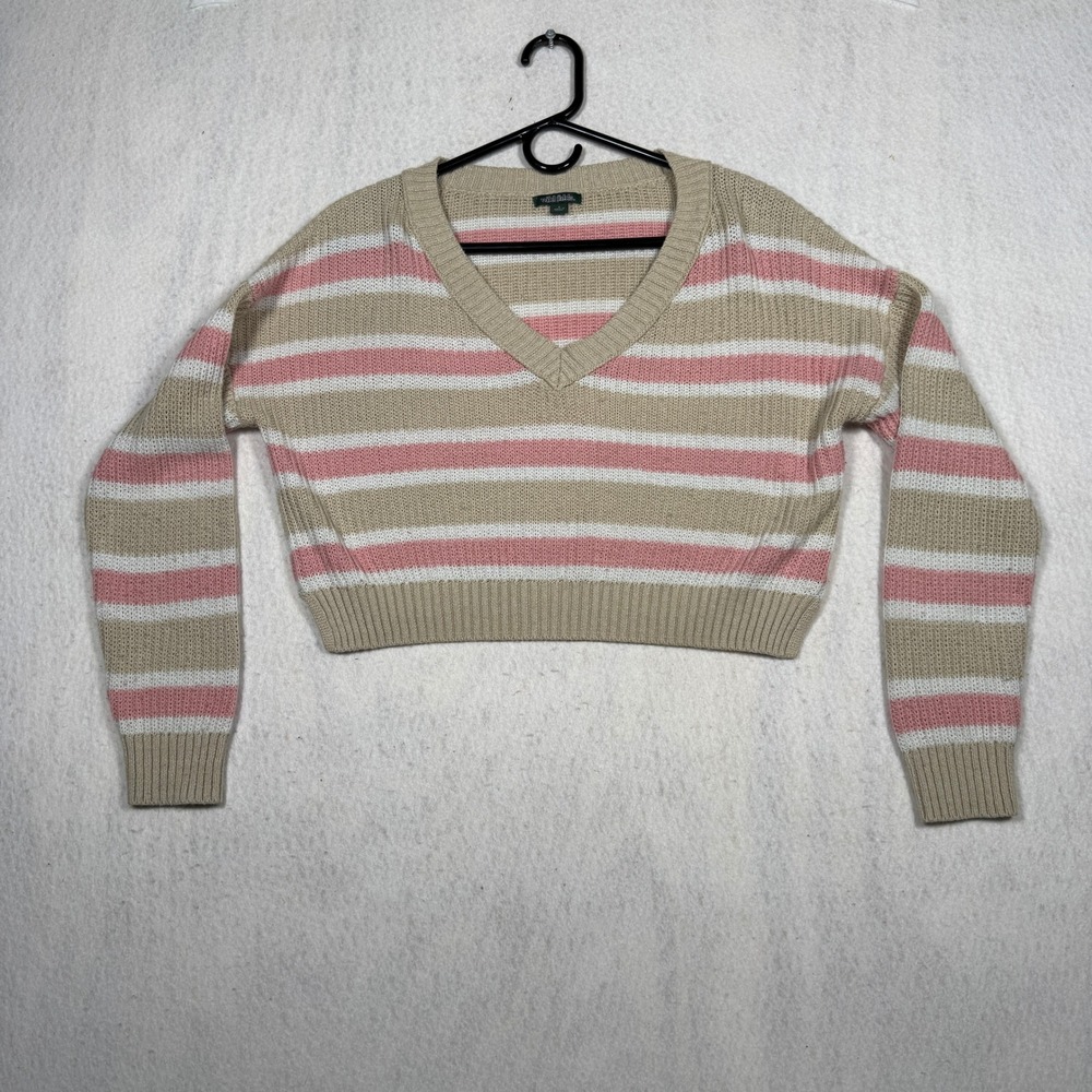 Wild Fable Womens Pink Tan Striped V-Neck Cropped Knit Sweater Small